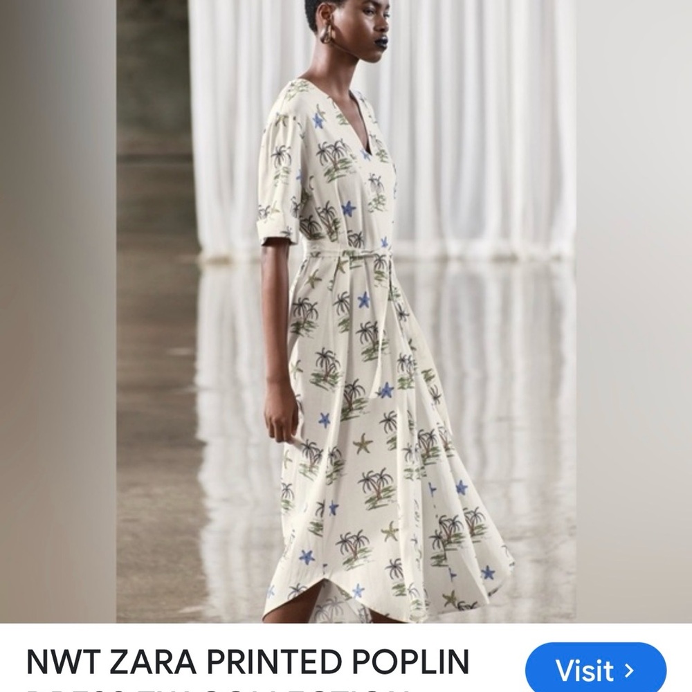 Zara Women's Cream Tropical Print Midi Dress
